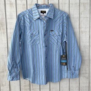 💫  NWT Seager Men's Blue Stripe Button Down Shirt L Western Rodeo Cowboy Cotton